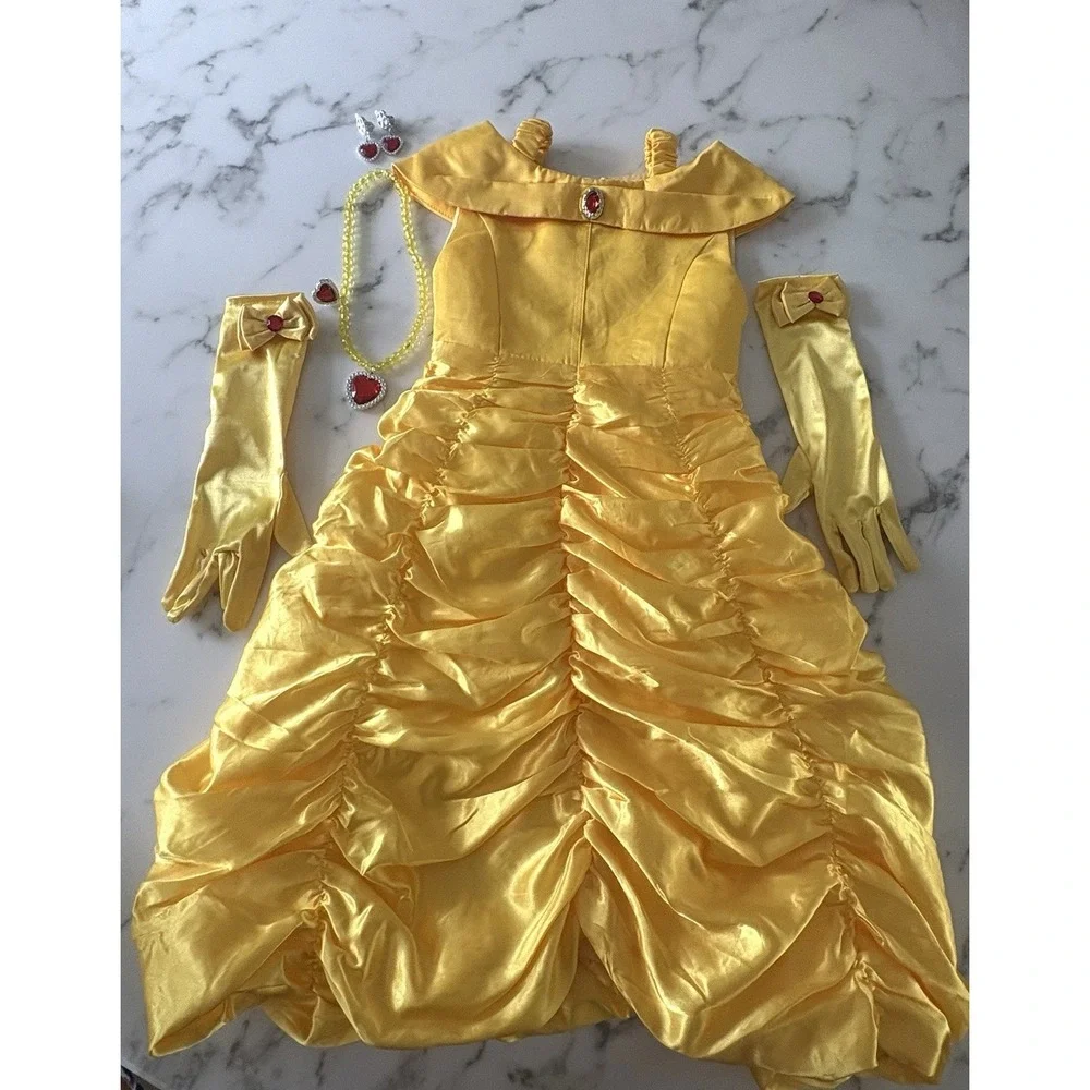 Girls Princess Belle Costume Yellow Off Shoulder Dress And Accessories 2T